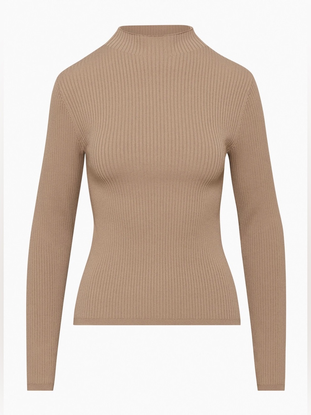 ARITZIA Babaton Amer Sculpt Knit Mockneck Sweater Toasty Light Brown Size Small